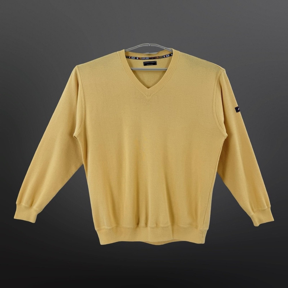 Green Coast Men's 2XL Yellow Merino Wool V Neck Sweater Made in Italy